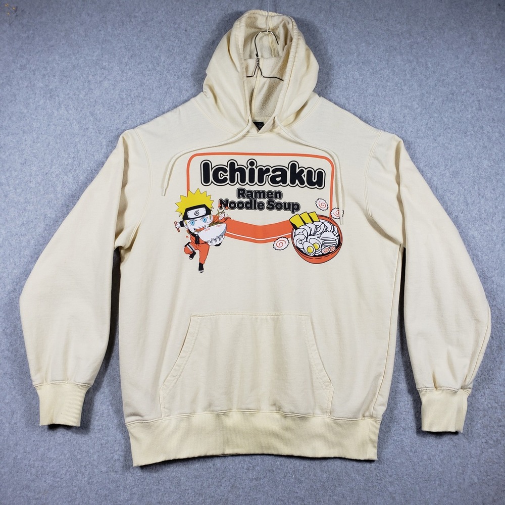 Naruto Shippuden‎ Mens L Hoodie Ichiraku Ramen Cream Graphic Pullover Sweatshirt